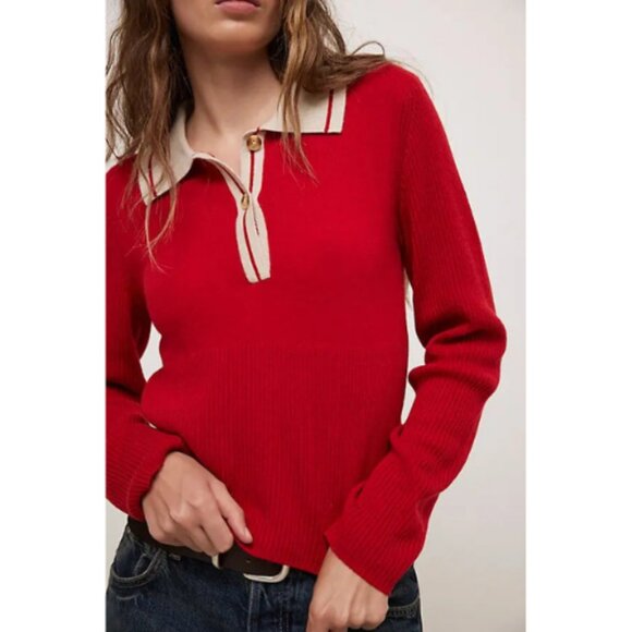 New! Free People rudy cashmere henley pullover lip prints 2347 - Picture 2 of 10